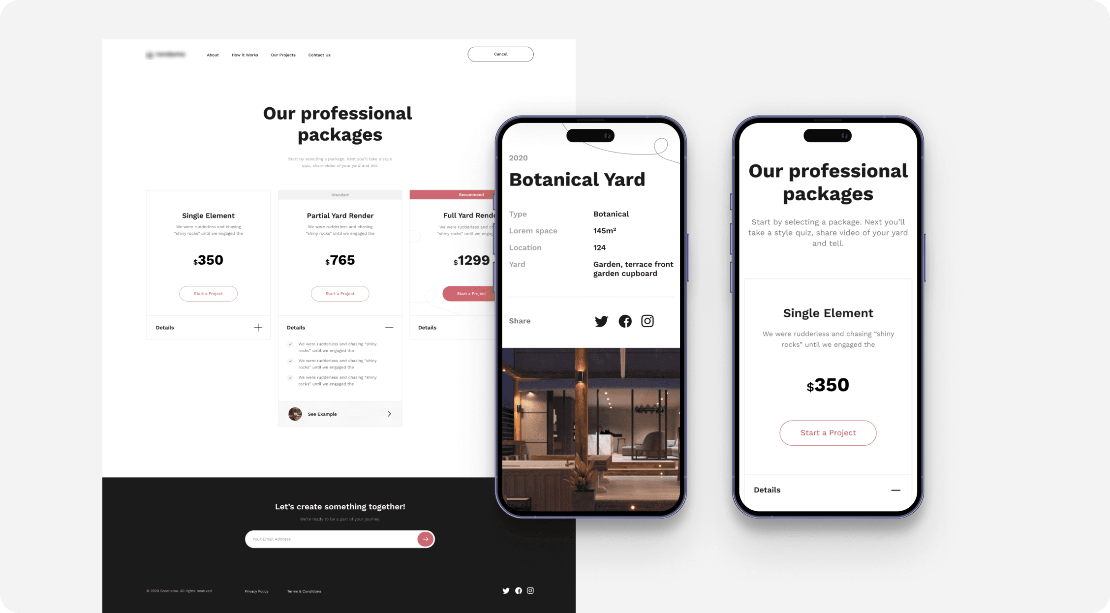 Desktop and mobile screens with design