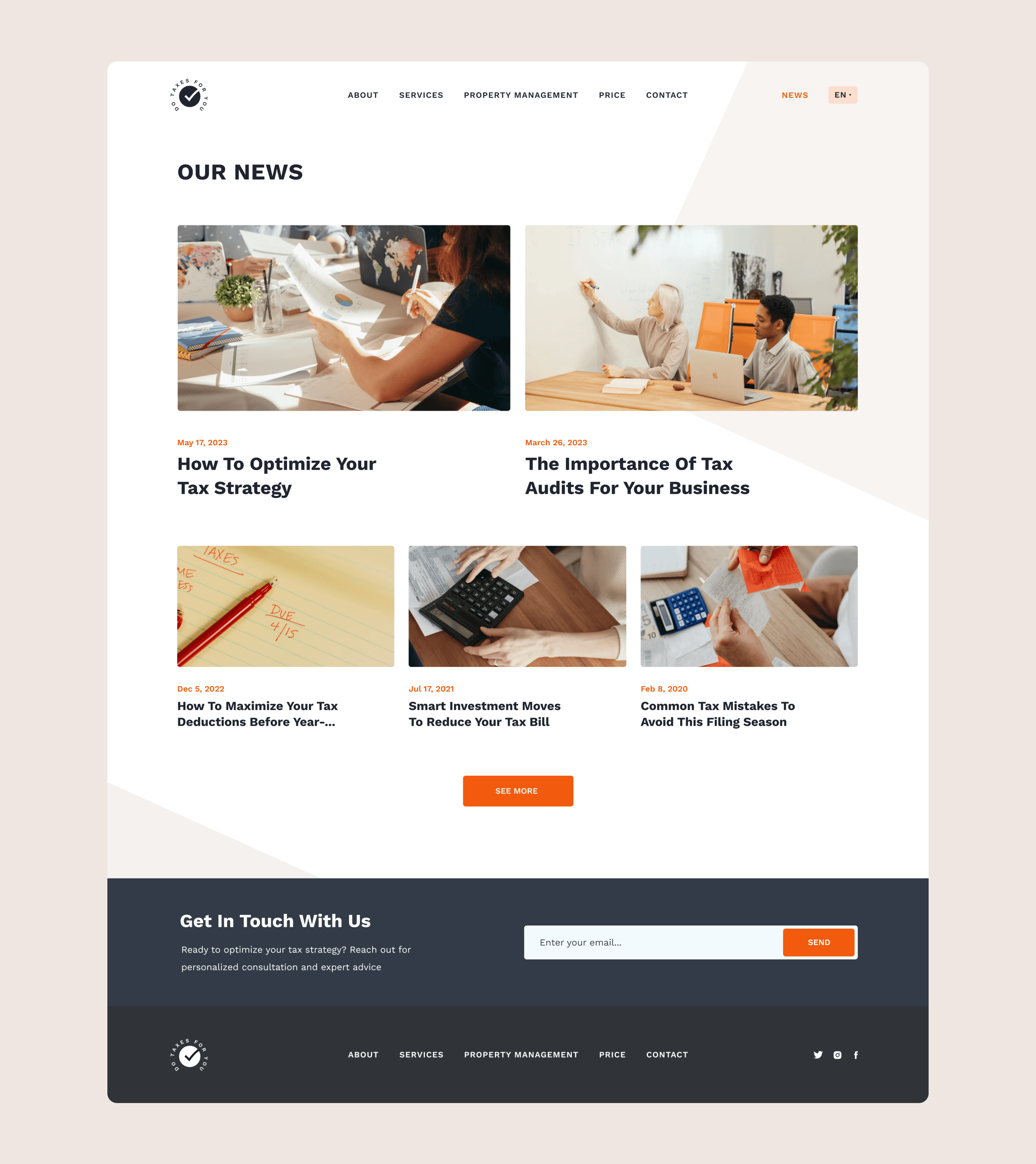 Screen of the blog page